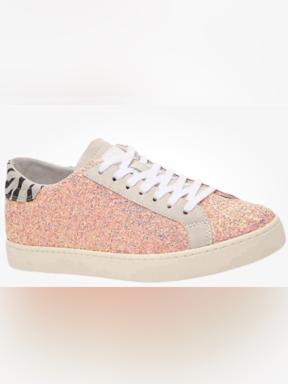 NWOT ONE Footwear Glitter Rose Gold Pink Zebra Suede Trim Platform Sneaker 6.5